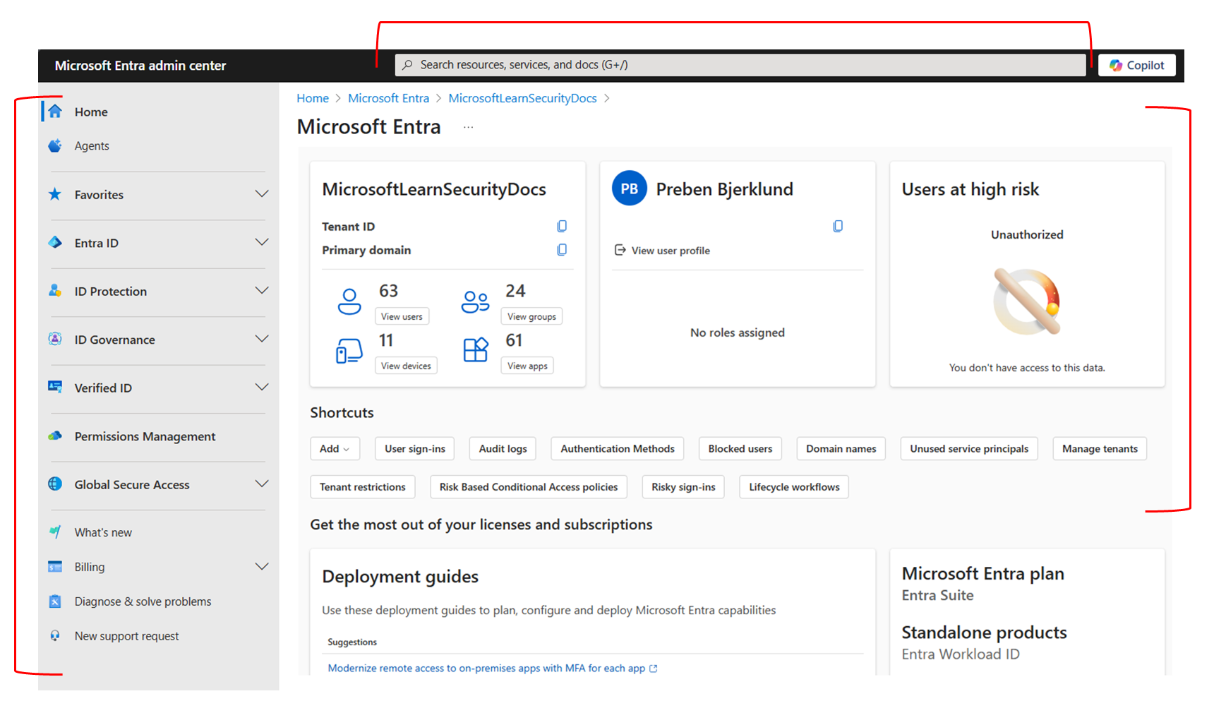 Microsoft Entra Admin Center mit Identitätsverwaltung